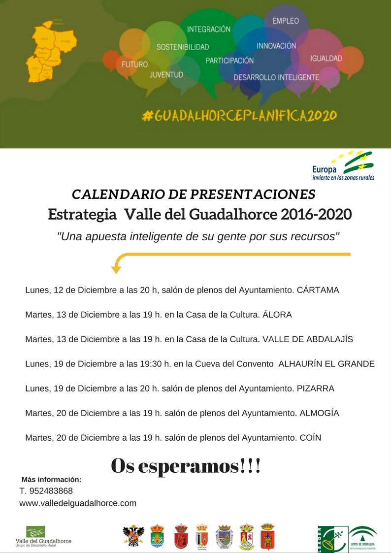 CALENDARIO DE PRESENTACIONES DE LA ESTRATEGIA COMARCAL 